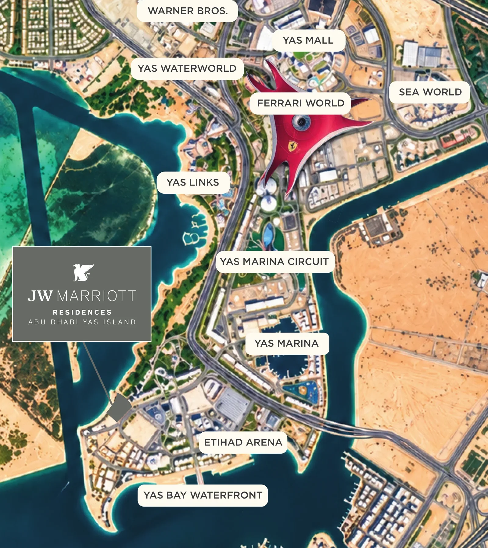 Yas Island map showing the project setting and island destinations
