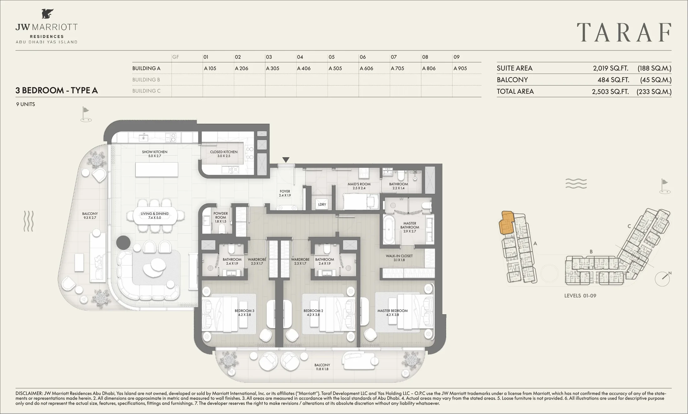 Three bedrooms, Type A